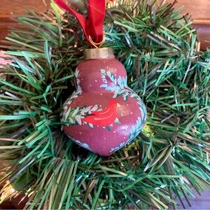 Hand-painted Ceramic Ornament with Snowy Branches and Red Birds